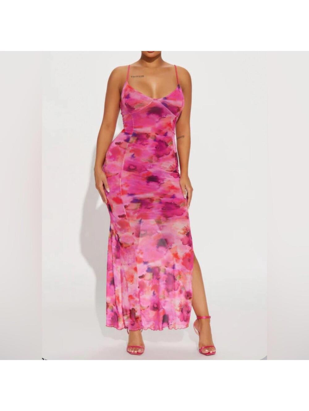 Fashion Nova / Analise Floral Mesh Maxi Dress / Pink